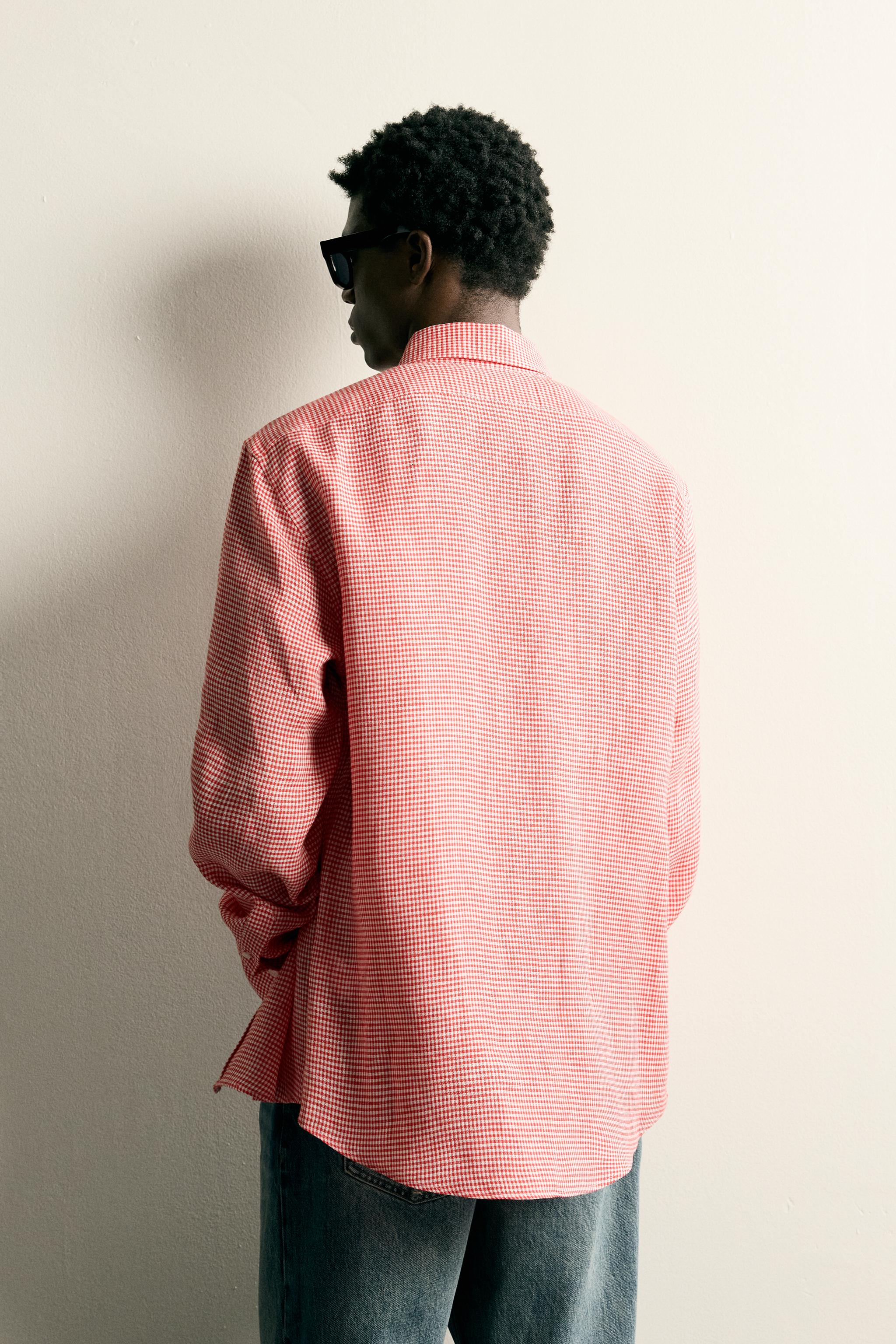 100% LINEN REGULAR FIT PLAID SHIRT